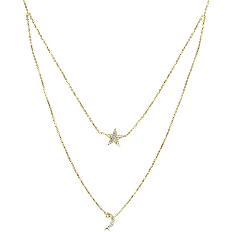 Podwójny Naszyjnik Gwiazda & Księżyc 0,08 ct Diament Naturalny 585 Złoto Żółte (14K)