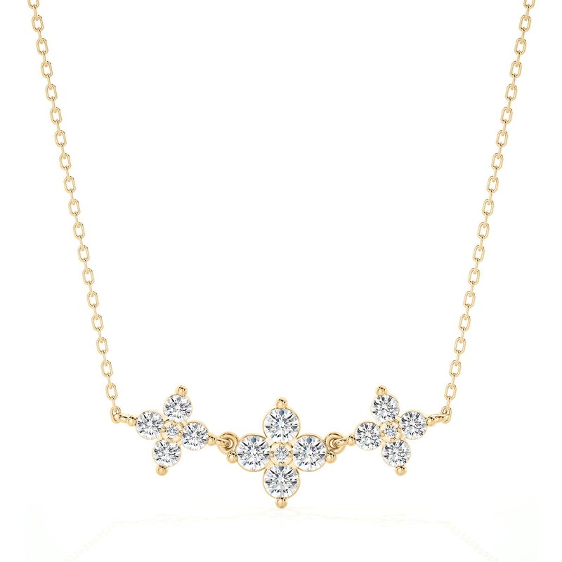 Naszyjnik Trzy Kwiaty Cluster Diament Laboratoryjny 585 Złoto Żółte (14K)