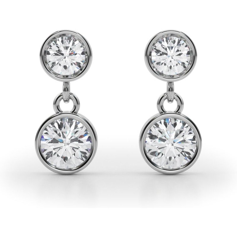 Wiszące Kolczyki Okrągłe Bezel Set 1.00 krt Laboratoryjny Diament 585 Białe Złoto (14K)