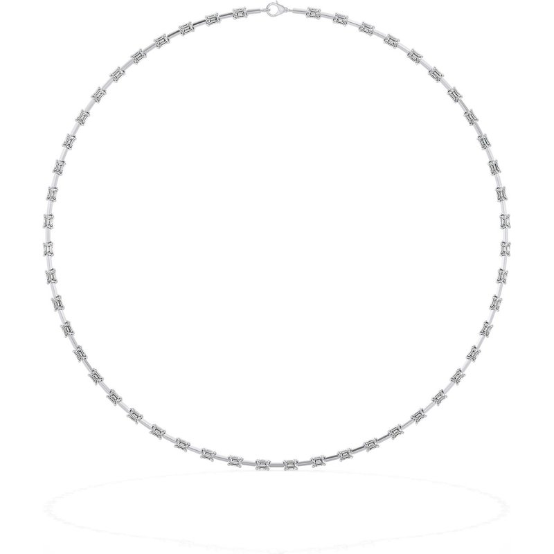 Naszyjnik Choker z Diamentami i Szmaragdowym Szlifem z Rozstawionymi Kamieniami Diament Laboratoryjny 585 Białe Złoto (14K)