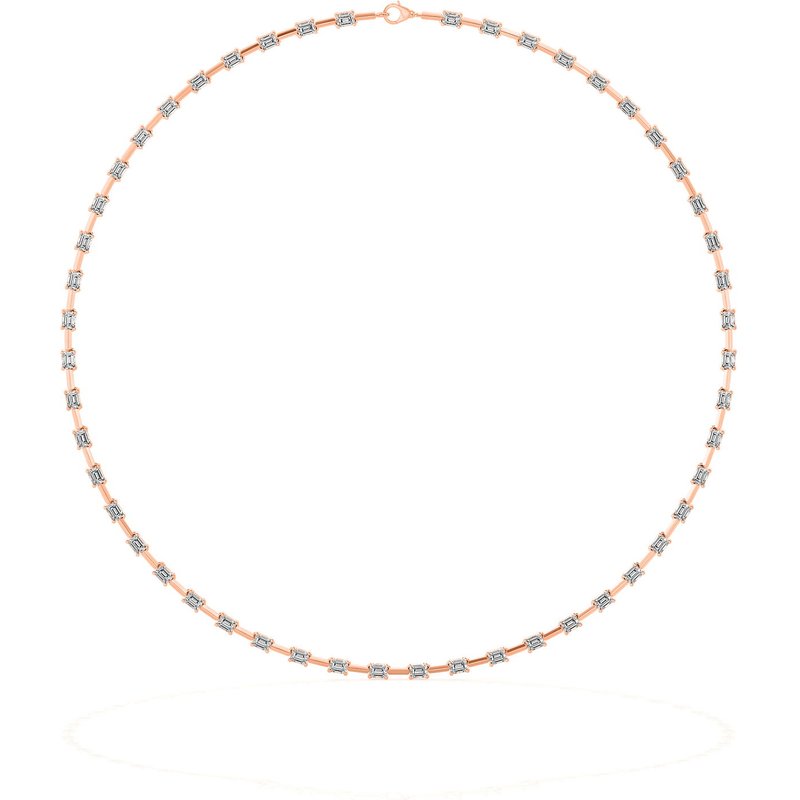 Naszyjnik Choker z Diamentami i Szmaragdowym Szlifem z Rozstawionymi Kamieniami Diament Laboratoryjny 585 Różowe Złoto (14K)