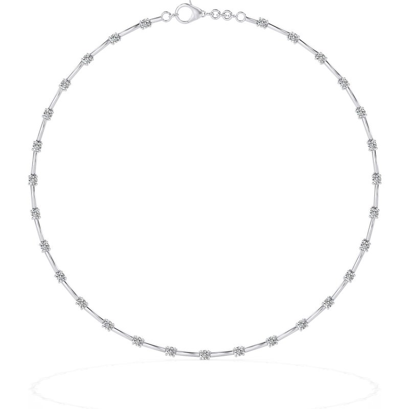Diamentowy Choker z Okrągłymi, Rozstawionymi Kamieniami Diament Laboratoryjny 585 Białe Złoto (14K)