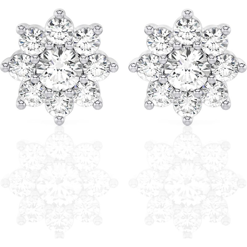 Kolczyki Sztyfty Halo z Kwiatowym Wzorem 2.00 krt Diament Laboratoryjny 585 Białe Złoto (14K)