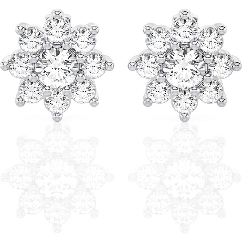 Kolczyki Sztyfty Halo z Kwiatowym Wzorem 0.50 krt Diament Laboratoryjny 585 Białe Złoto (14K)