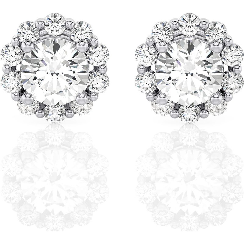 Kolczyki Sztyfty Halo Diament Laboratoryjny 585 Białe Złoto (14K)