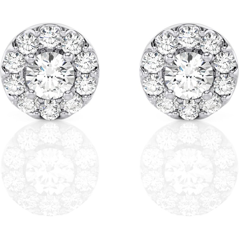 Okrągłe Kolczyki Sztyfty Halo 1.00 krt Diament Laboratoryjny 585 Białe Złoto (14K)