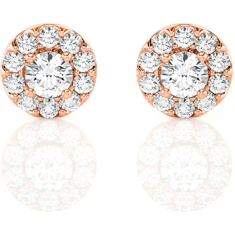 Okrągłe Kolczyki Sztyfty Halo 1.00 krt Diament Laboratoryjny 585 Różowe Złoto (14K)