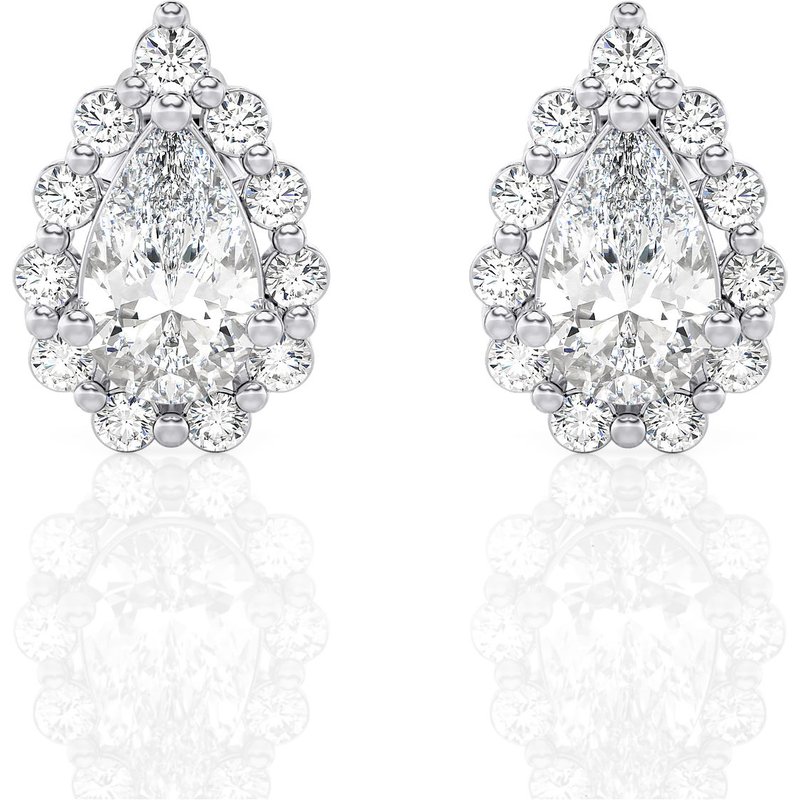 Sztyfty Halo z Diamentem w Szlifie Gruszkowym 2.00 krt Diament Laboratoryjny 585 Białe Złoto (14K)