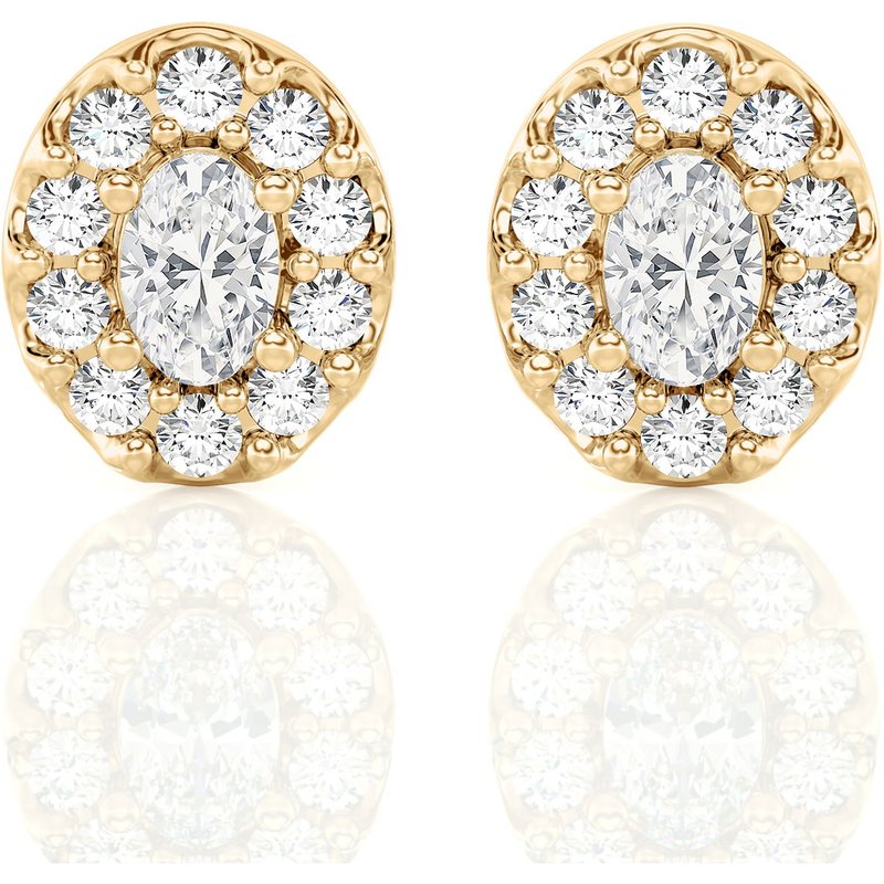 Kolczyki Sztyfty Owalne Halo 1.00 krt Diament Laboratoryjny 585 Żółte Złoto (14K)
