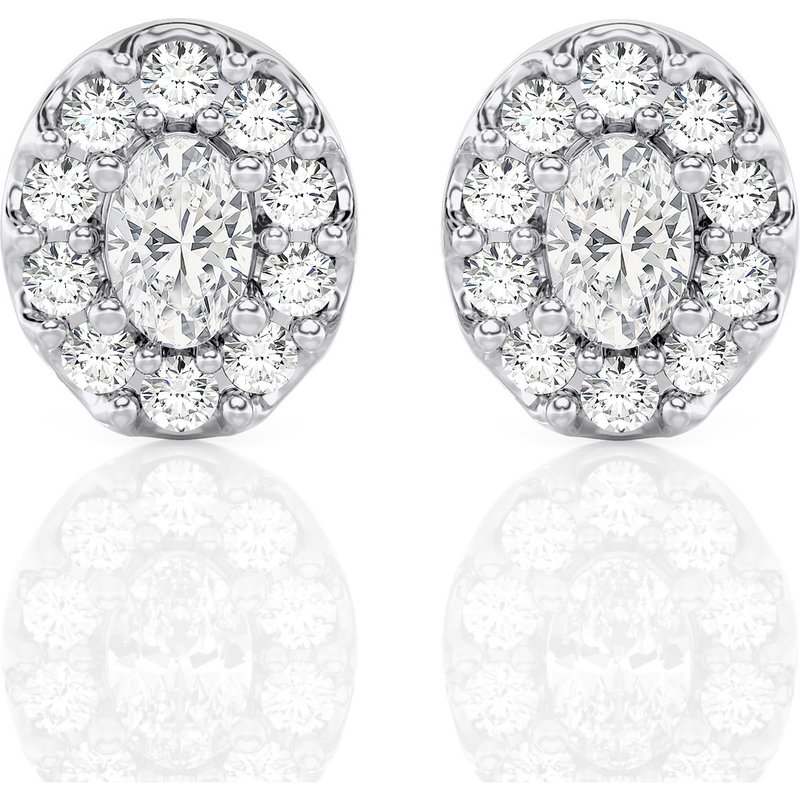 Kolczyki Sztyfty Owalne Halo 1.50 krt Diament Laboratoryjny 585 Białe Złoto (14K)