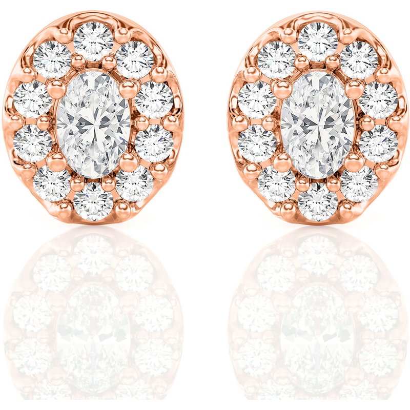 Kolczyki Sztyfty Owalne Halo 1.50 krt Diament Laboratoryjny 585 Różowe Złoto (14K)