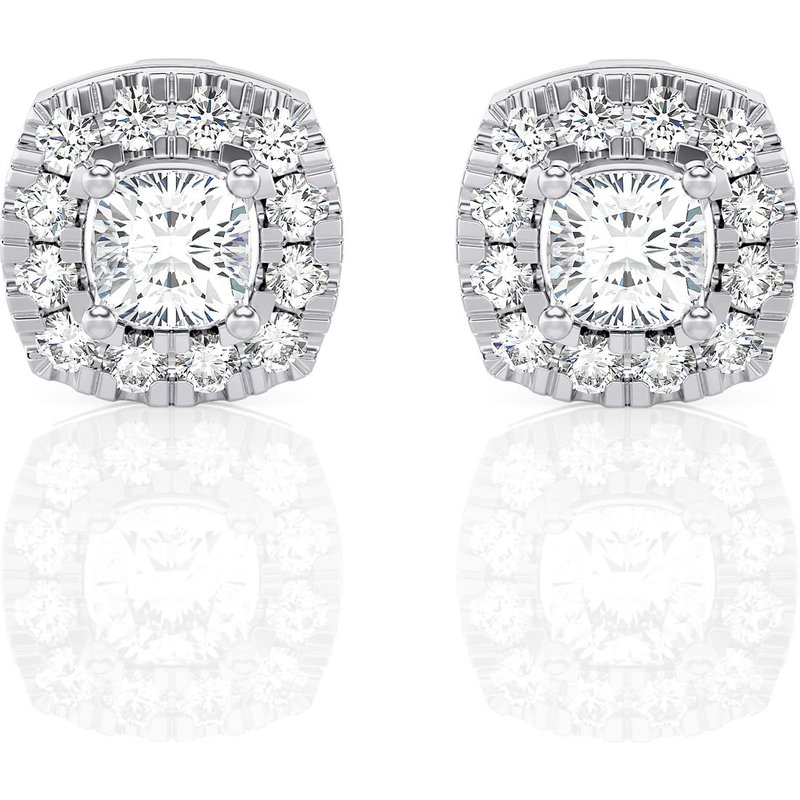 Kolczyki Sztyfty Poduszkowe Halo 1.00 krt Diament Laboratoryjny 585 Białe Złoto (14K)