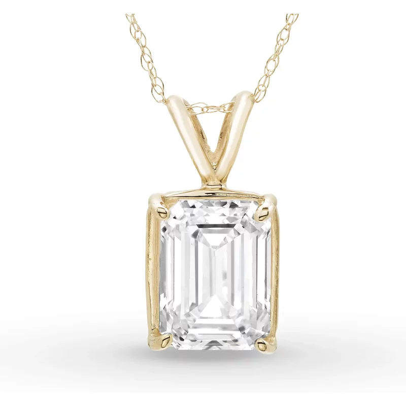 Wisiorek Solitaire Szmaragdowy 0.75 krt Diament Laboratoryjny 585 Żółte Złoto (14K)