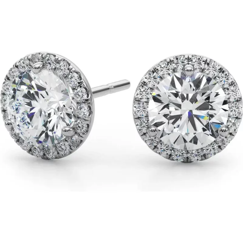 Diamentowe Halo Kolczyki Sztyfty 1.76 krt Laboratoryjny Diament 585 Białe Złoto (14K)