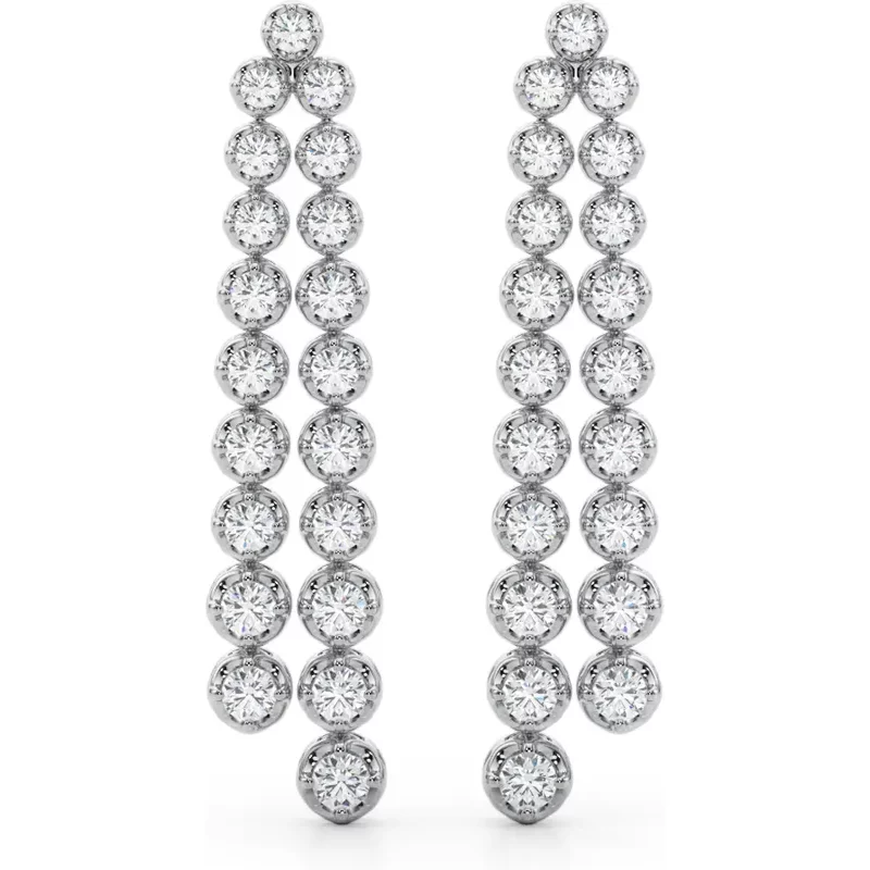 Podwójne Liniowe Kolczyki Bezel 4.50 krt Laboratoryjny Diament 585 Białe Złoto (14K)
