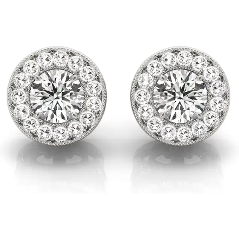 Diamentowe Halo Kolczyki Sztyfty 1.28 krt Laboratoryjny Diament 585 Białe Złoto (14K)