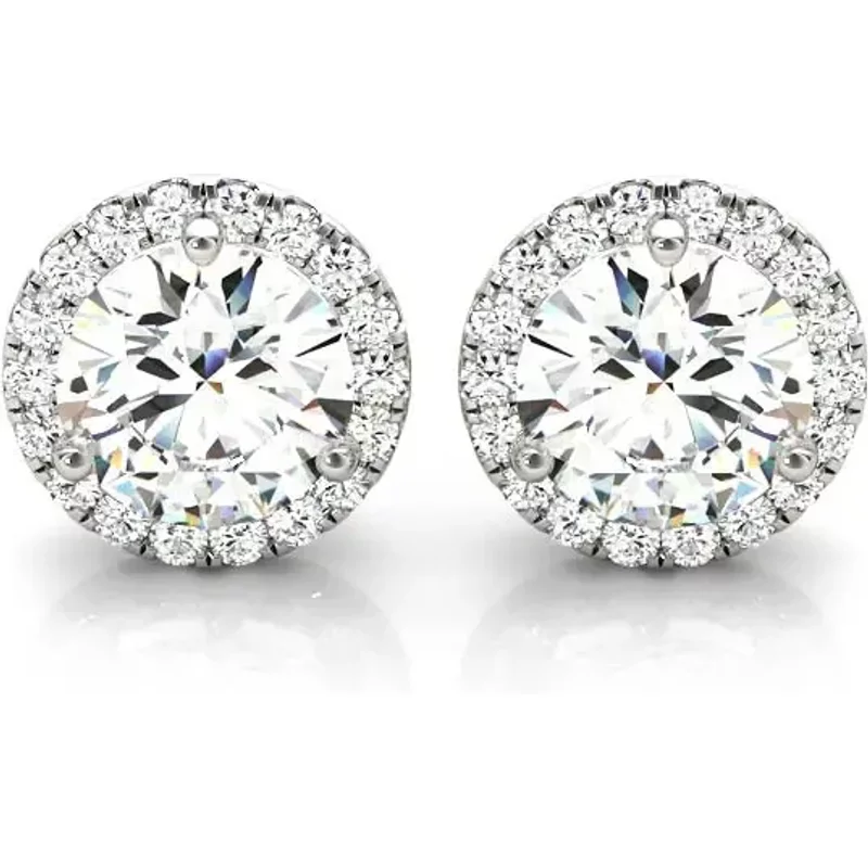 Diamentowe Halo Kolczyki Sztyfty 2.20 krt Laboratoryjny Diament 585 Białe Złoto (14K)
