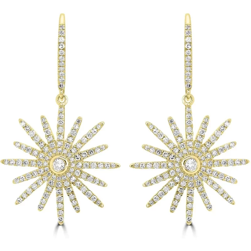 Kolczyki Wiszące Starburst z Naturalnym Diamentem 0.87 krt 585 Żółte Złoto (14K)