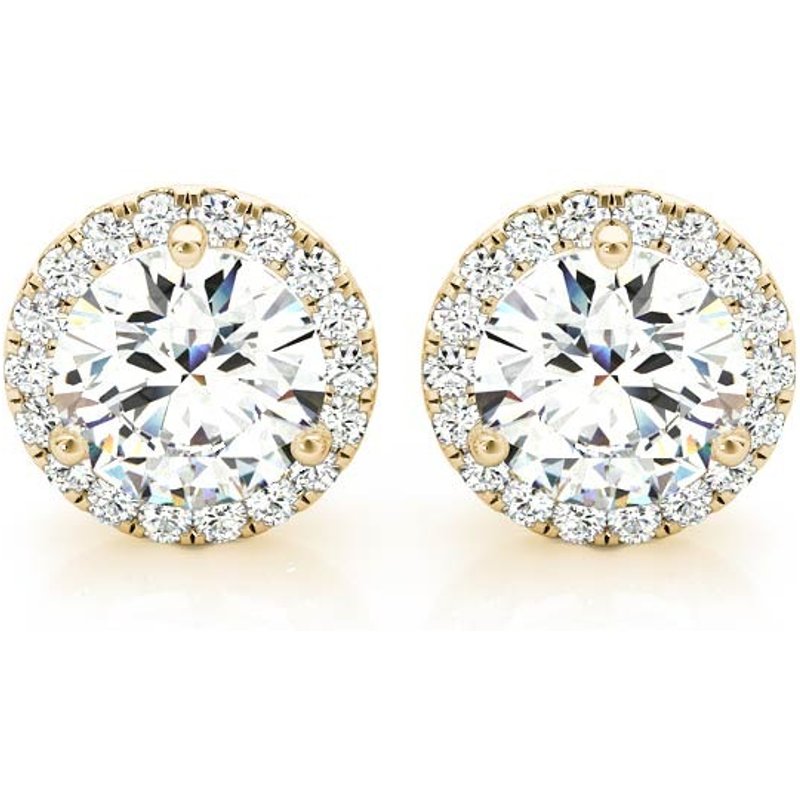 Okrągłe Halo Kolczyki Sztyfty 4.33 krt Laboratoryjny Diament 750 Żółte Złoto (18K)