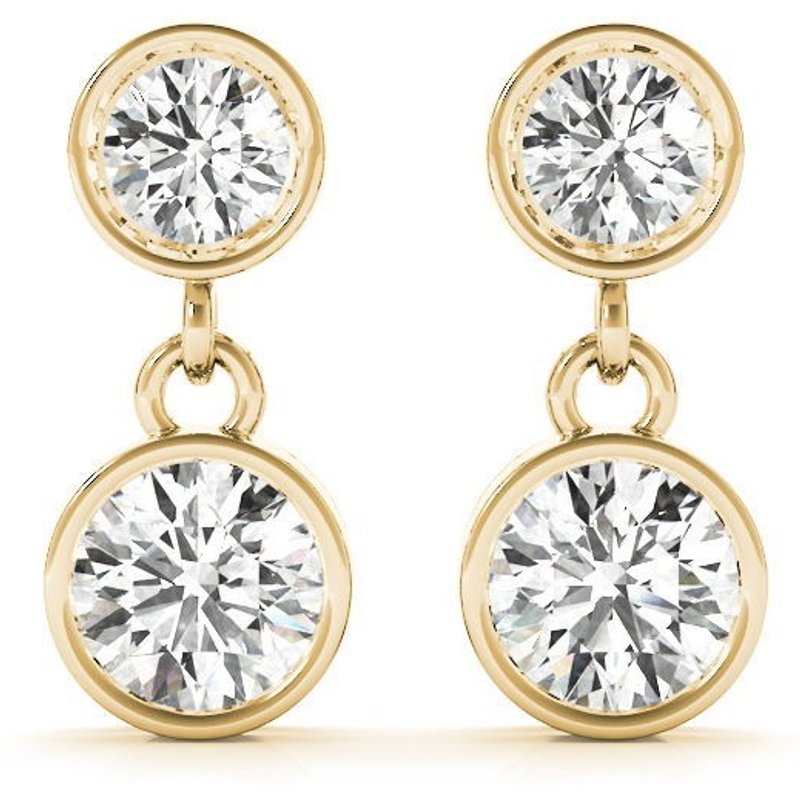 Duo Bezel Set Kolczyki Wiszące 1.00 krt Laboratoryjny Diament 585 Żółte Złoto (14K)
