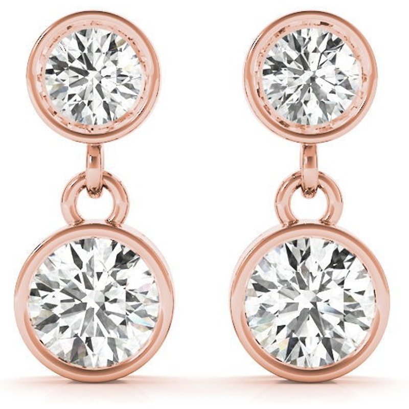Duo Bezel Set Kolczyki Wiszące 1.00 krt Laboratoryjny Diament 585 Różowe Złoto (14K)