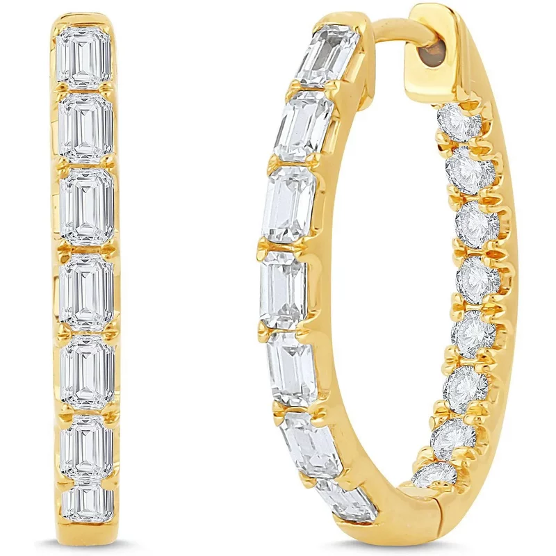 Inside Out 22 mm Kolczyki Koła Szmaragd/Okrągły 1.50 krt Diament Laboratoryjny 585 Żółte Złoto (14K)