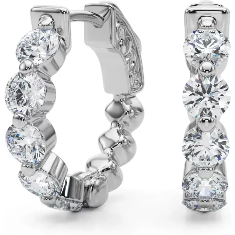 Kolczyki Koła Diamentowe Single Row 1.00 krt Diament Laboratoryjny 585 Białe Złoto (14K)