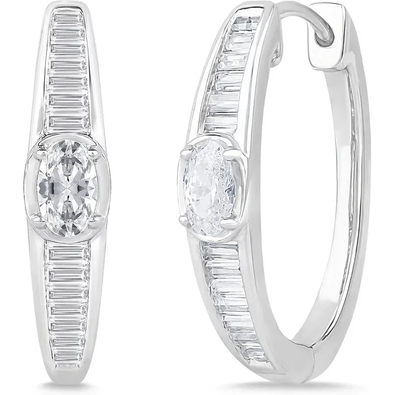 Kolczyki Koła 20 mm z Owalnym Kamieniem i Zapięciem Szarnir 1.00 krt Diament Laboratoryjny 585 Białe Złoto (14K)