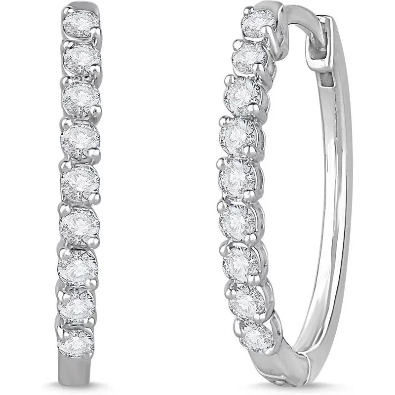 Liniowe Kolczyki Koła 20 mm z Zapięciem Szarnir 0.50 krt Diament Laboratoryjny 585 Białe Złoto (14K)