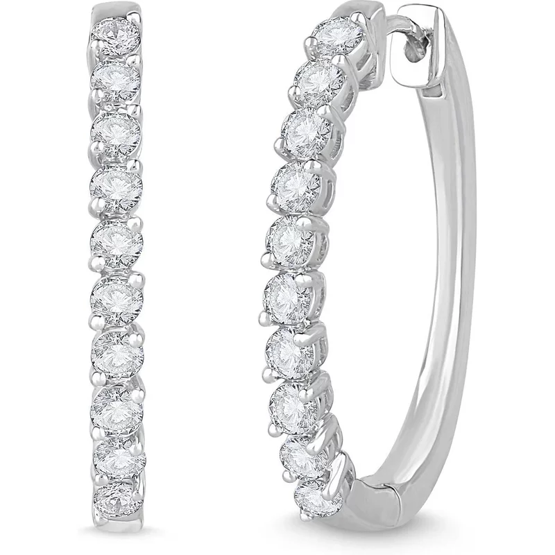 Liniowe Kolczyki Koła 25 mm z Zapięciem Szarnir 1.00 krt Diament Laboratoryjny 585 Białe Złoto (14K)