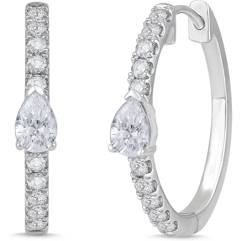 Ozdobne Kolczyki Koła z Gruszkowym Kamieniem 1.00 krt Diament Laboratoryjny 585 Białe Złoto (14K)