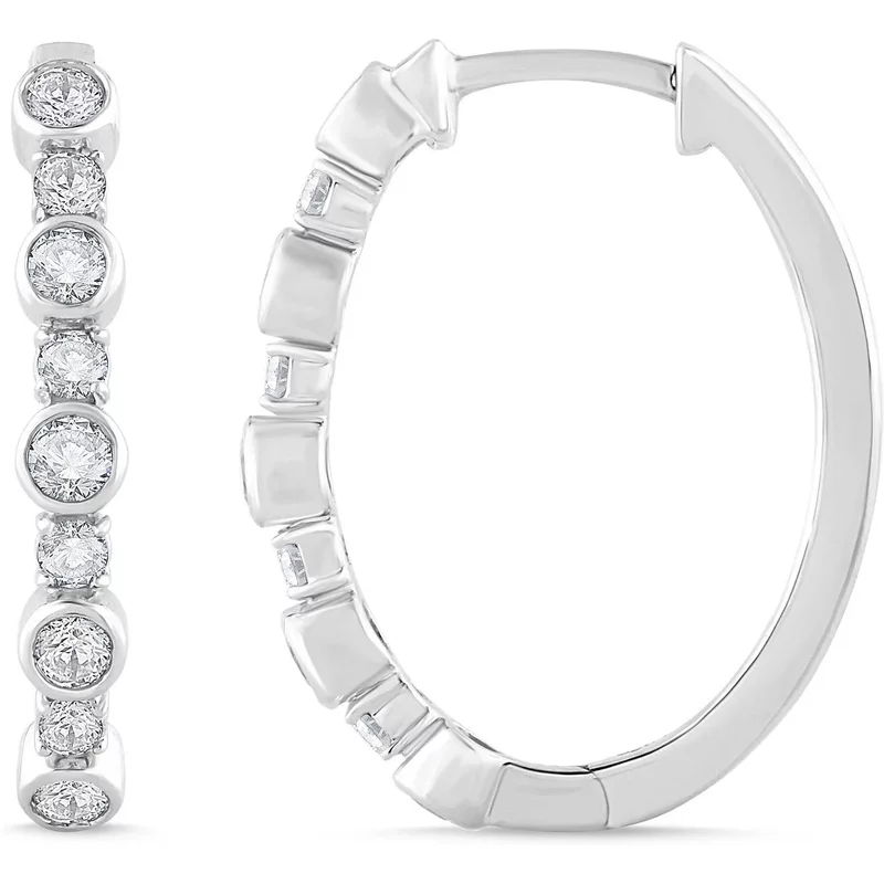 Kolczyki Koła Bezel 22 mm z Zapięciem Szarnir 1.00 krt Diament Laboratoryjny 585 Białe Złoto (14K)