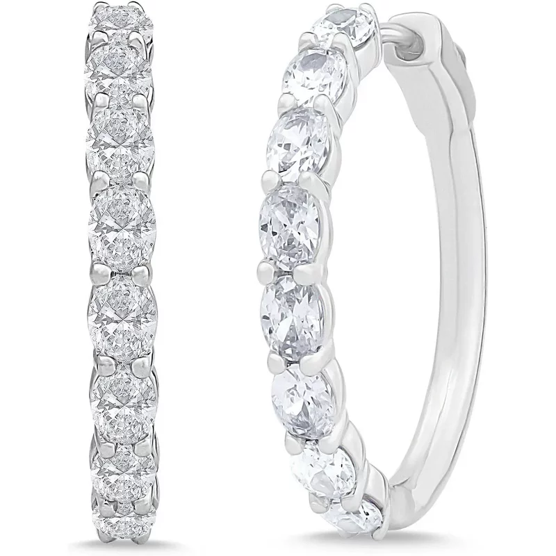 Kolczyki Koła 24 mm z Owalnymi Kamieniami i Zapięciem Szarnir 2.00 krt Diament Laboratoryjny 585 Białe Złoto (14K)