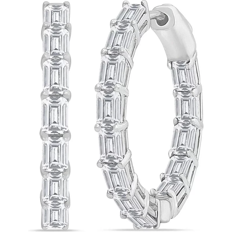 Inside Out 23 mm Szmaragdowe Kolczyki Koła z Zapięciem Szarnir 3.12 krt Diament Laboratoryjny 585 Białe Złoto (14K)