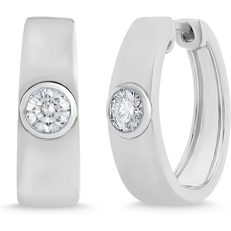Masivne Kolczyki Koła 18 mm z Okrągłym Środkiem 0.50 Karata Diament Laboratoryjny 585 Białe Złoto (14K)