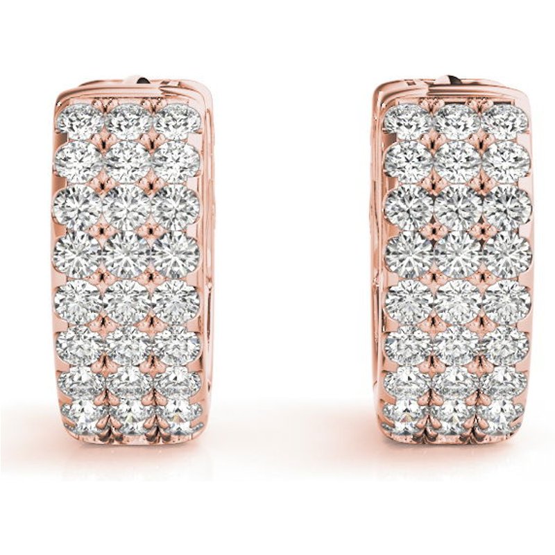Pave Trójrzędowe Náušnice Huggie 0.54 krt Diament Laboratoryjny 585 Różowe Złoto (14K)