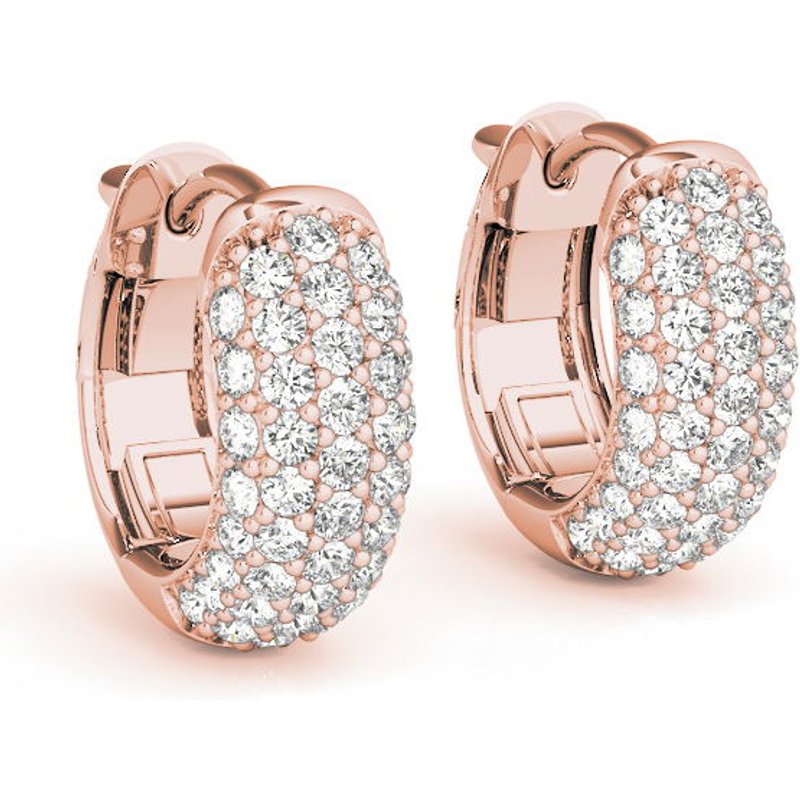 Pave Pięciorzędowe Náušnice Huggie 0.83 krt Diament Laboratoryjny 585 Różowe Złoto (14K)