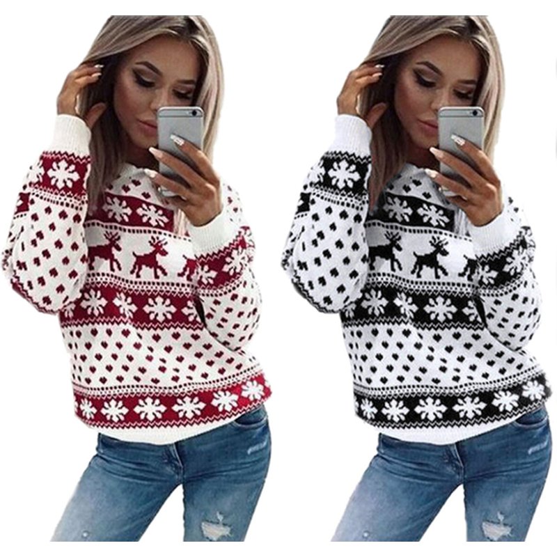 Reindeer Print Christmas Jumper - 4 UK Sizes & 2 Colours | Wowcher