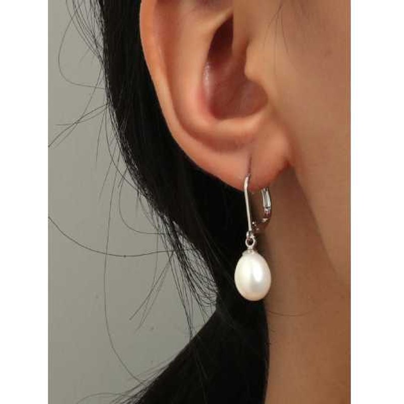 White Freshwater Pearl Drop Earrings - Gold or Silver Plated Statement Dangles, Leverback, 30mm | Wowcher