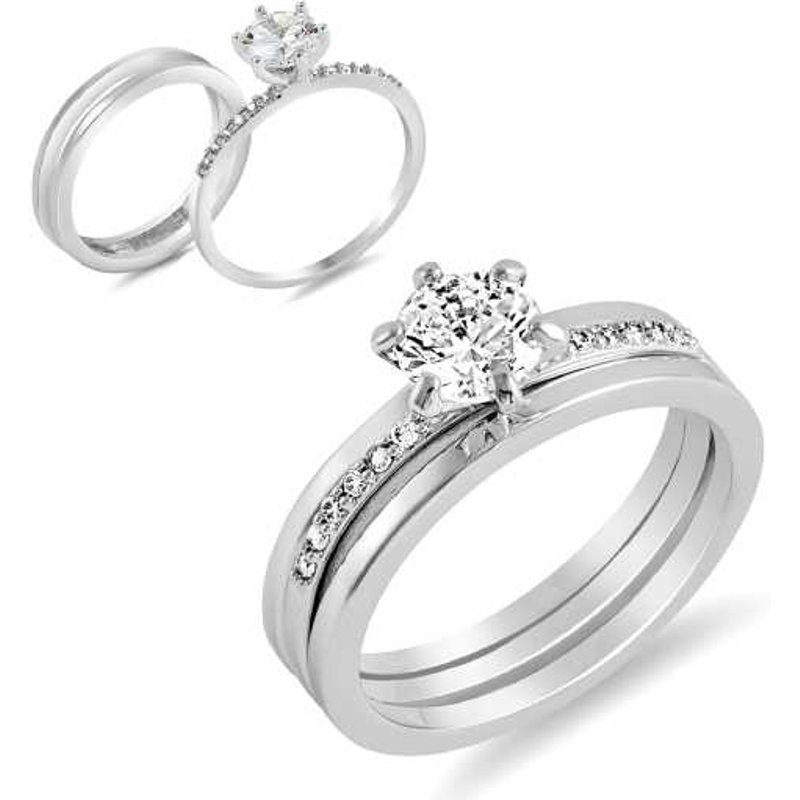 Swarovski Crystal Jewellery Gift Set - Rhodium-Plated Double Ring & Drop Earrings, Multi-Piece Elegant Set | Wowcher