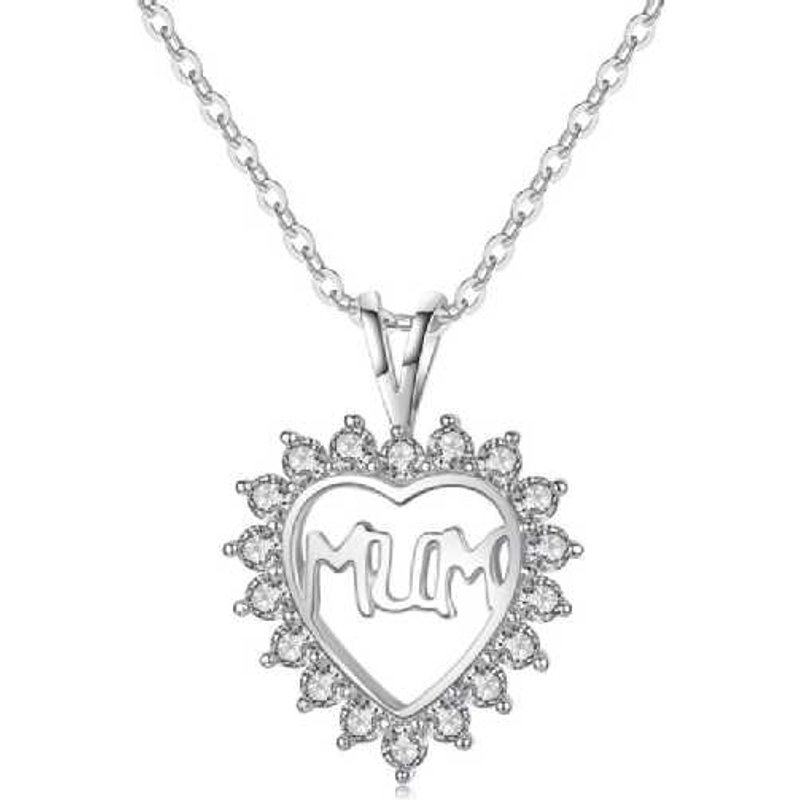 Rhodium-Plated Heart Jewellery Set for Mum - 2-Piece Necklace & Earrings with Cubic Zirconia | Wowcher