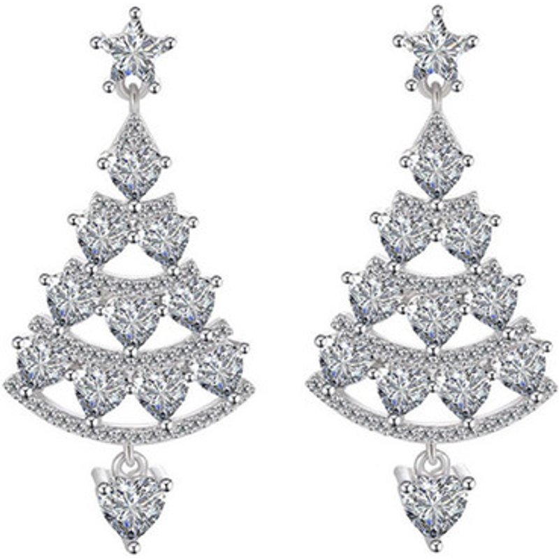 Silver-Plated Hypoallergenic Christmas Tree Dangle Earrings - Festive Statement Jewellery | Wowcher