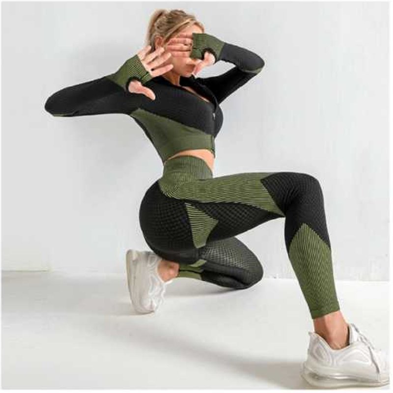 Women's Size M: Olive Green&Black - 3pcs Ladies' Gym Activewear Selections | Wowcher