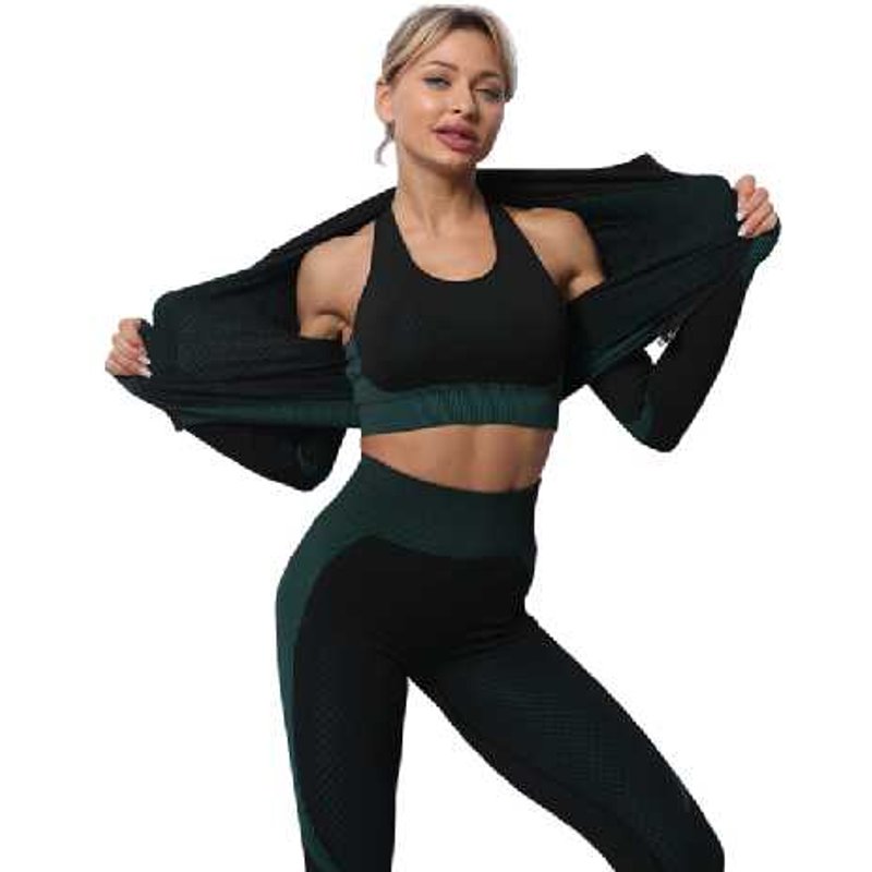 Women's Size S: Dark Green&Black - 3pcs Ladies' Gym Activewear Selections | Wowcher