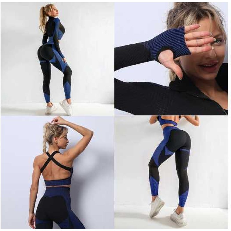 Women's Size M: Blue&Black - 3pcs Ladies' Gym Activewear Selections | Wowcher