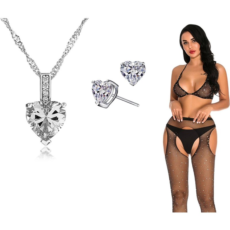Romantic Lace Lingerie Set with Swarovski Crystals - Stretch Fit UK 6-18 | Wowcher