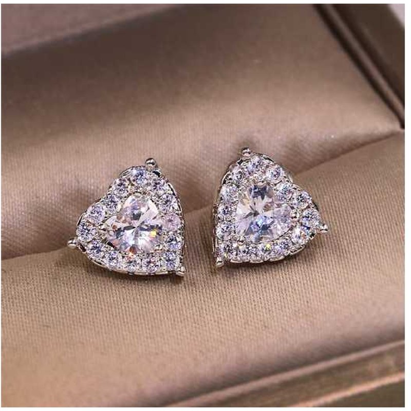 Sterling Silver Crystal Heart Stud Earrings - Hypoallergenic, Rhodium-Plated, 10mm Statement | Wowcher