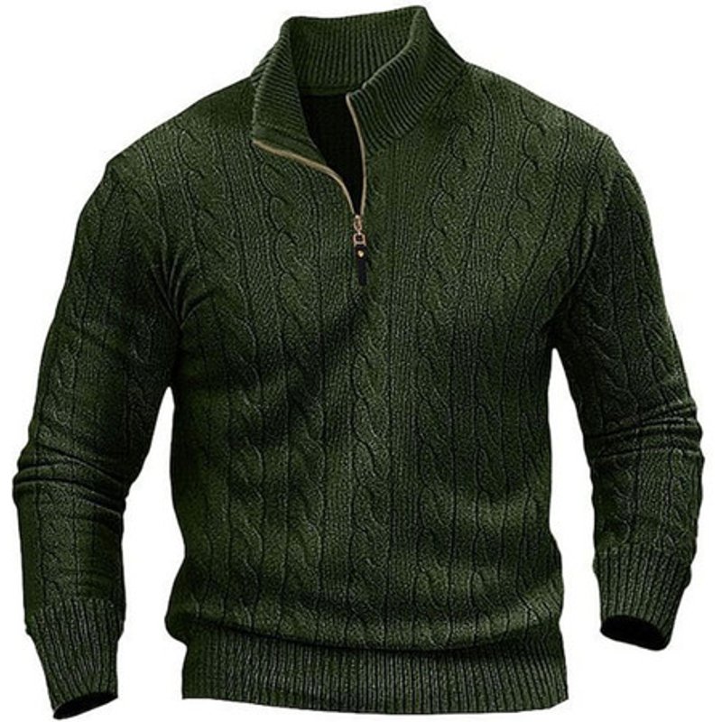 Men's Cable Knit Quarter-Zip Sweater - Soft Knit, All-Season, Smart-Casual | Wowcher