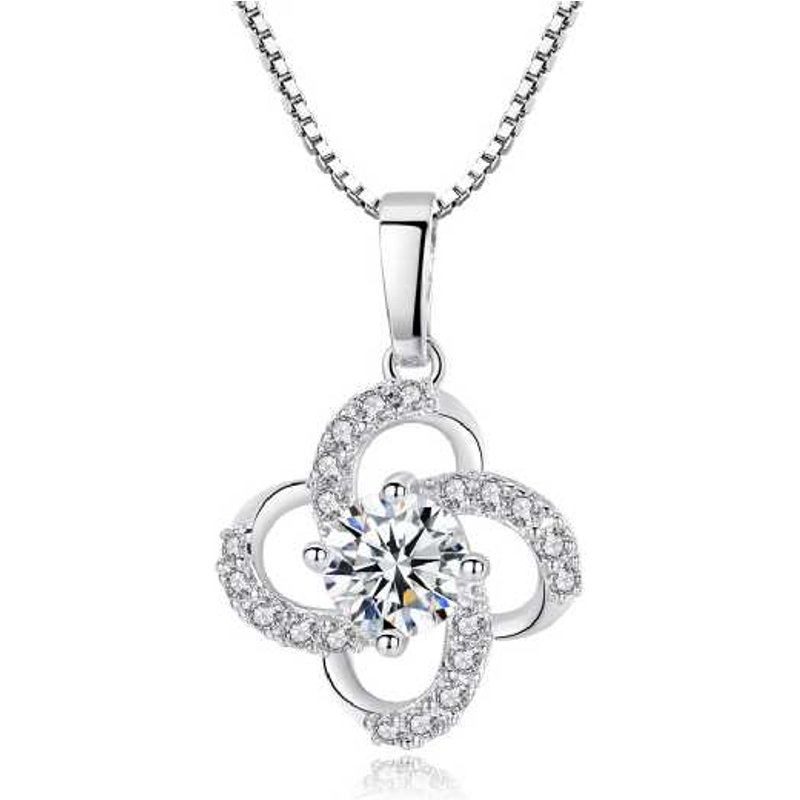Swarovski Crystal Rhodium-Plated Pendant Necklace Set - Adjustable Silver Heart & Four-Leaf Clover Jewellery | Wowcher