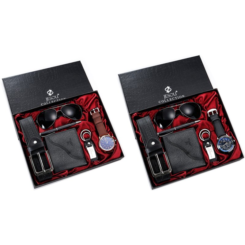 6Pc Men's Accessory Gift Set - Quartz Watch, Leather Wallet, Belt & Sunglasses | Wowcher